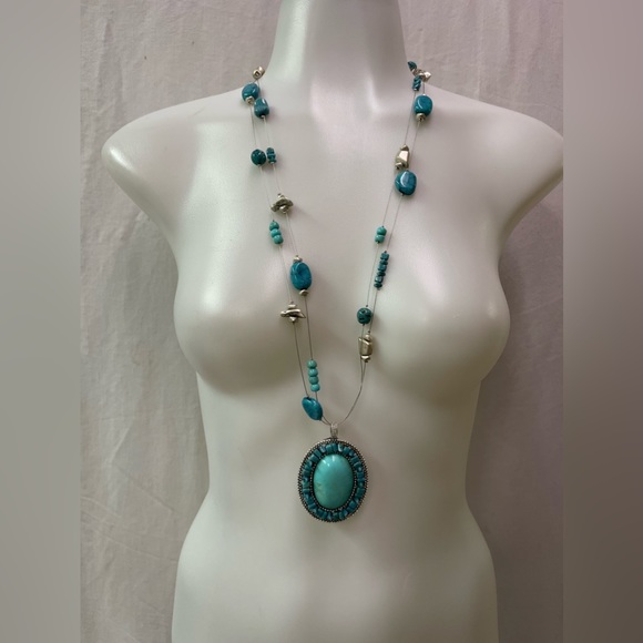 NWT! Chicos Turquoise and silver long necklace - Picture 1 of 8